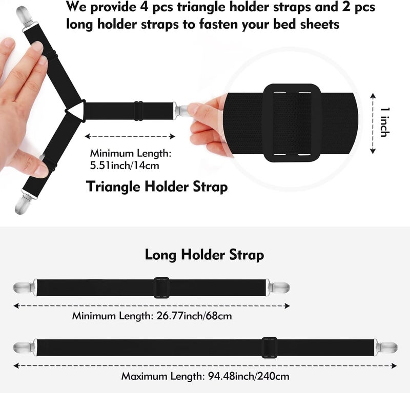 Eiruseed Bed Sheet Holder Straps, 4+2 Pcs Adjustable Mattress Sheet Clips, Bed Sheet Fasteners Elastic Sheet Suspenders to Keep Bed Sheet in Place for Different Beds (Black) - Image 2